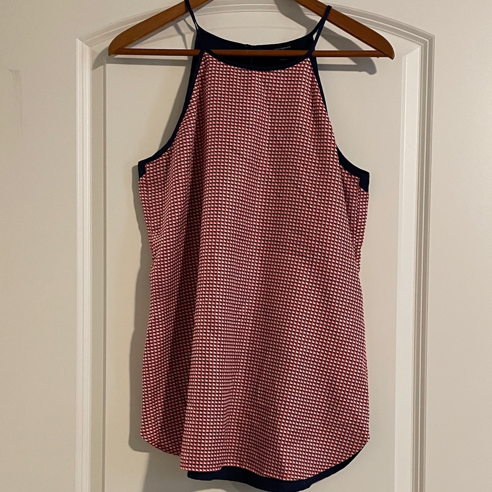 3/$15 or 5/$20 Ann Taylor Red Patterned Halter Camisole with Navy Trim